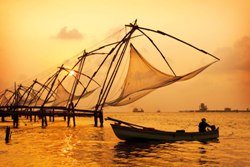 sunset over chinese fishing nets cochin